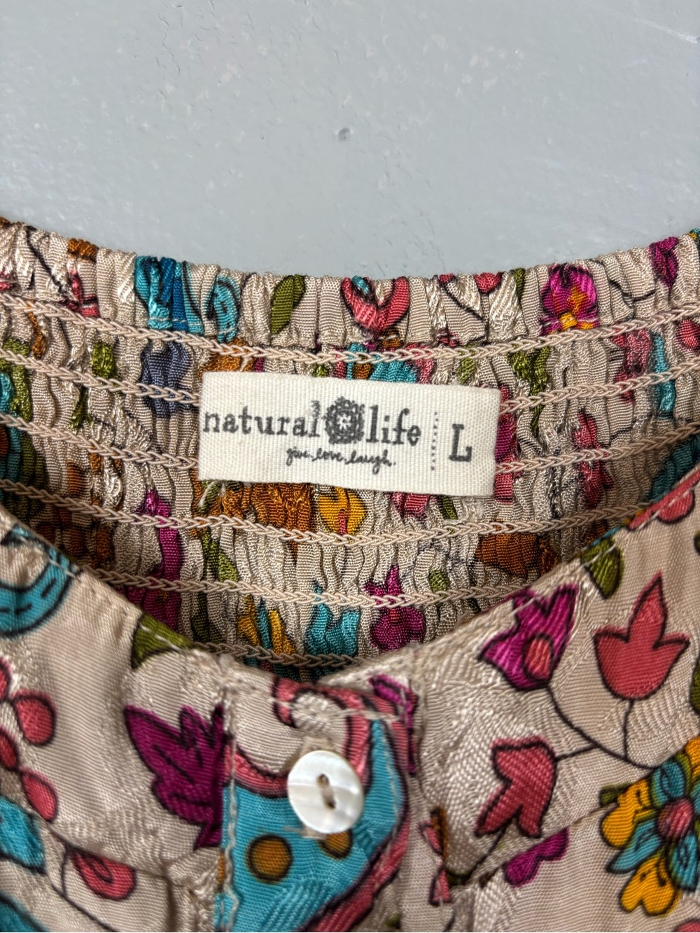 Natural Life Floral Satiny Flowy Stretchy Smocked Tiered Button Down Maxi Dress - Picture 11 of 12